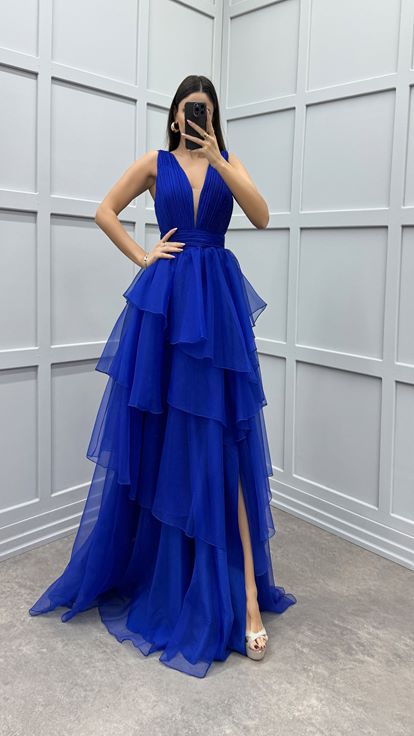 Vestido de gasa de diseño en capas plisado en el pecho de Sax