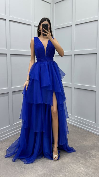 Vestido de gasa de diseño en capas plisado en el pecho de Sax