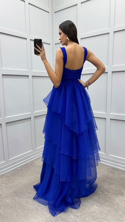Vestido de gasa de diseño en capas plisado en el pecho de Sax