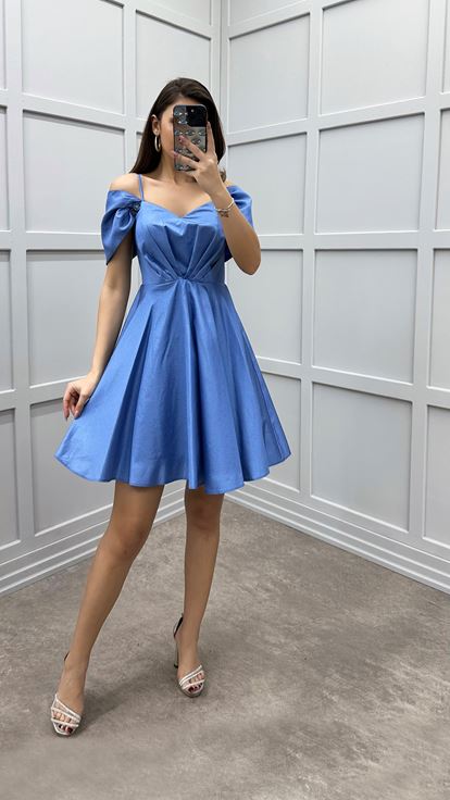 Indigo Heart Collar Waist Detail Design Mini Dress