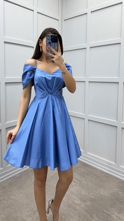 Indigo Heart Collar Waist Detail Design Mini Dress