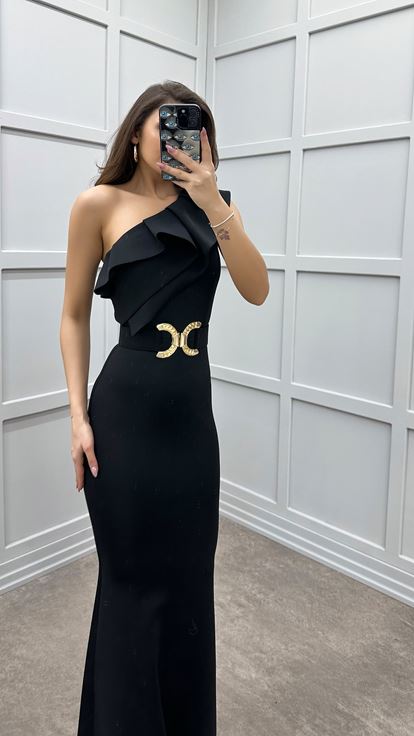 Abito Da Sera A Spalla A Spalla Singola Nera Abito Da Sera