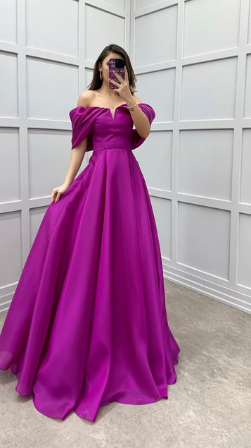Fuchsia Strapless Chest Detail Back Rope Design Evening Dress