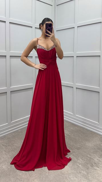 Abito Da Design Ricamato İn Vita Con Cinghia Di Corda Rossa