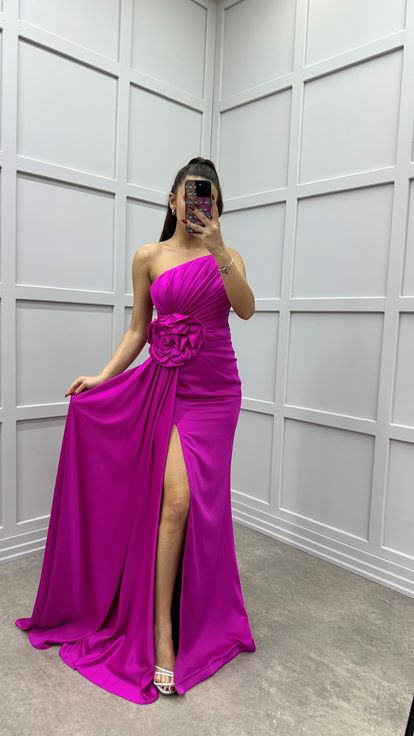 Fuchsia bustier Rose Détail Design Satin Robe De Soirée