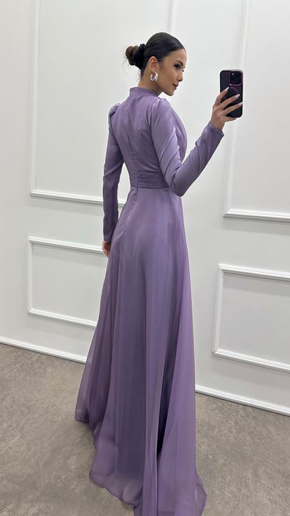Poitrine lilas plissé pompon détail hijab design robe