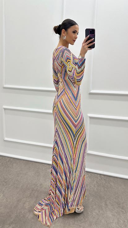 Pembe Desenli Özel Tasarım Abiye Elbise