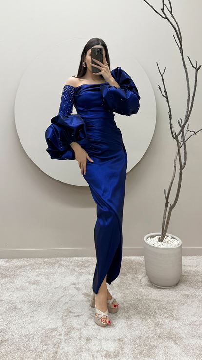 Abito Saks Senza Spalline Con Maniche A Palloncino İn Pietra