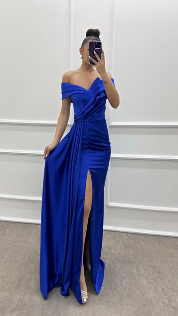 Sax Robe bustier en satin plissé à col bateau