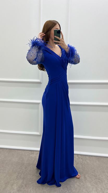 Sax Manches Plissées Brodées Plumes Grande Taille Robe