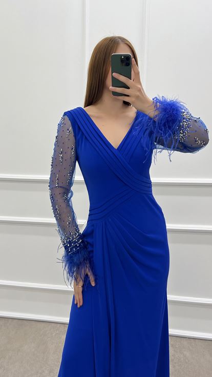 Sax Manches Plissées Brodées Plumes Grande Taille Robe