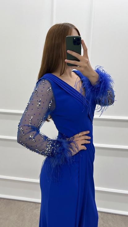 Sax Manches Plissées Brodées Plumes Grande Taille Robe