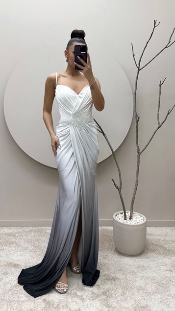 Robe de soirée en pierre de taille à sangle de corde blanche