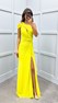 Sarı Tek Omuz Beli Büzgülü Abiye Elbise