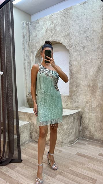 Mint Frezed Mint Green Single Shoulded Special Endered Vestido de diseño