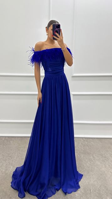 Vestido transparente de cintura de tul sin tirantes de saxo