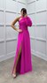 Fuşya Tek Kol Omuz Detay Tasarım Elbise