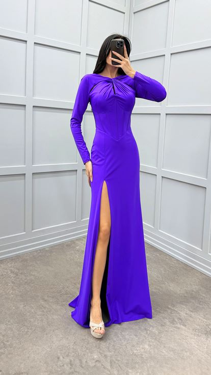 Purple Bust Detail Slit Dress
