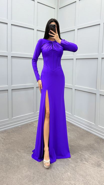 Purple Bust Detail Slit Dress