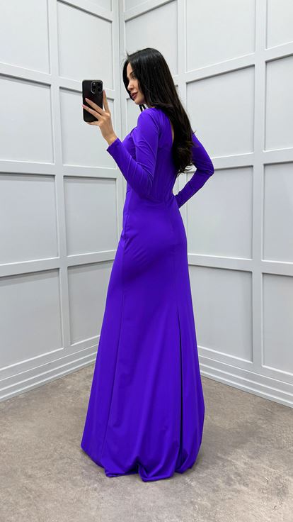 Purple Bust Detail Slit Dress