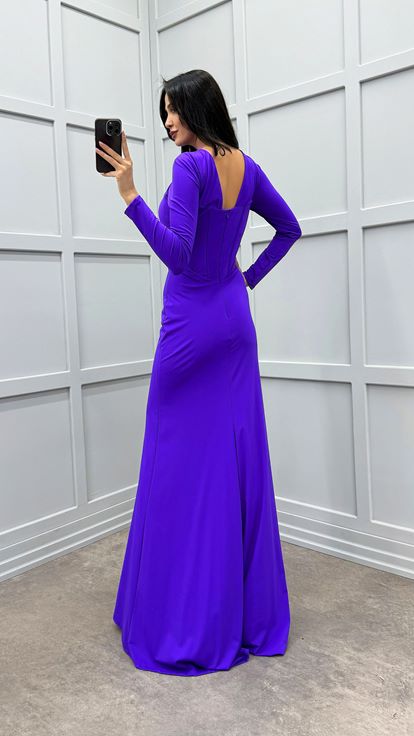 Purple Bust Detail Slit Dress