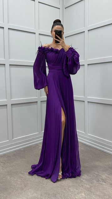 Vestido de diseño plisado con detalle de pecho con manga globo