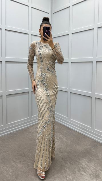 Vestido de noche de diseño especial bordado beige