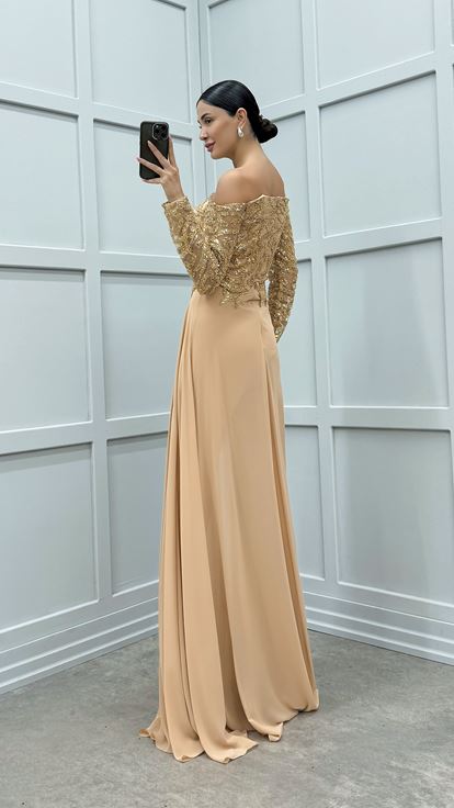 Beige Chest Embroidered Detail Design Jumpsuit