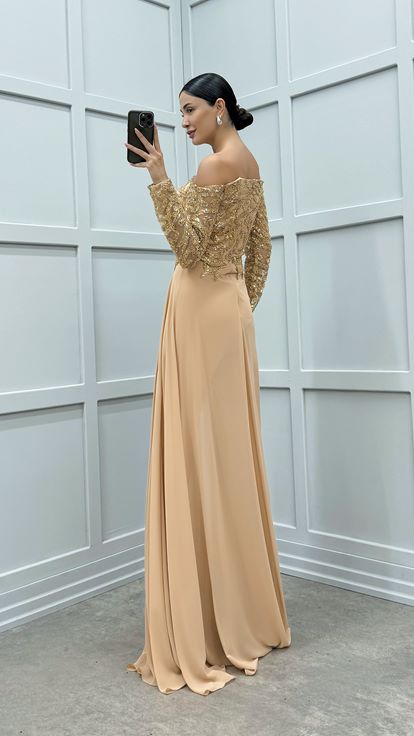 Beige Chest Embroidered Detail Design Jumpsuit