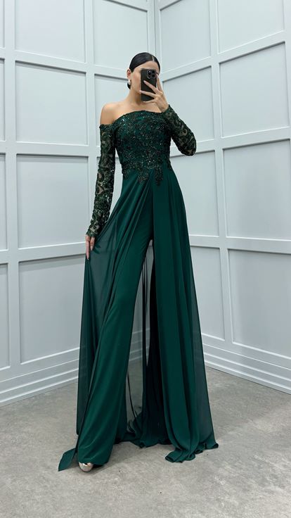 Emerald Chest Embroidered Detail Design Jumpsuit