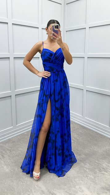 Saks Rope Strap Patterned Design Dress