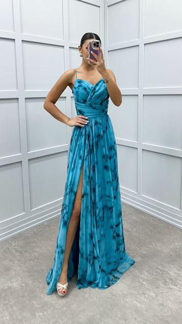 Turquoise Rope Strap Patterned Design Dress