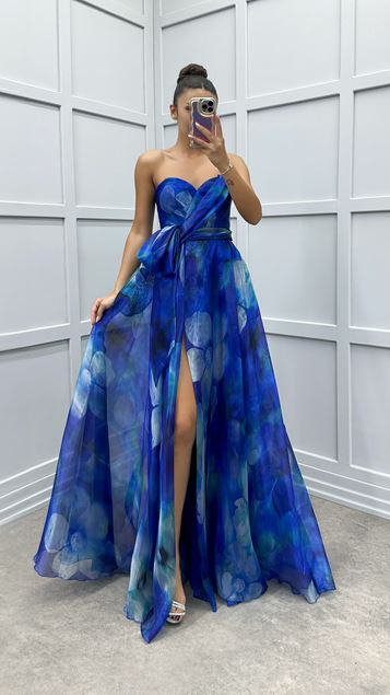 Saks Strapless Design Dress with Bow Pattern on Waist