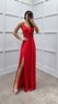 Kırmızı İp Askılı Yırtmaçlı Saten Abiye Elbise