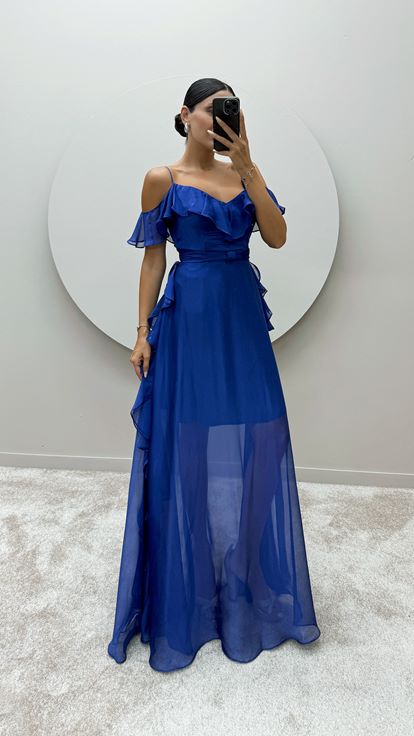 Robe Saks avec bretelles en corde et volants