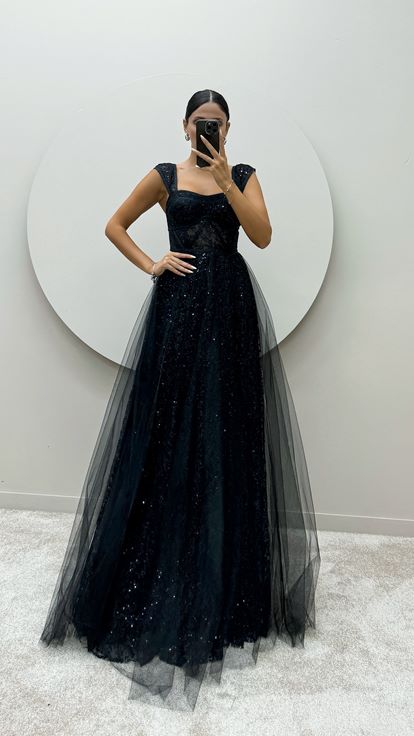 Black Transparent Detail Embroidered Design Dress