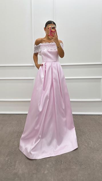 Powder Chest Embroidered Design Satin Dress