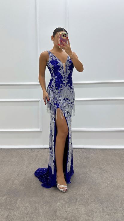 Sax Strap Skirts Fringed Design Evening Dress