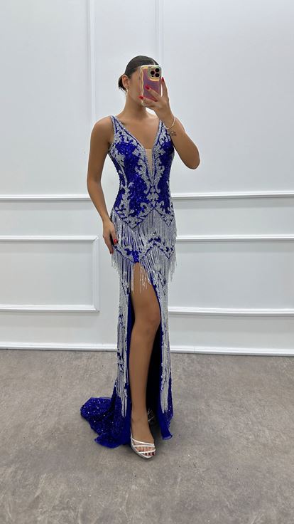 Sax Strap Skirts Fringed Design Evening Dress