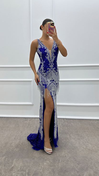Sax Strap Skirts Fringed Design Evening Dress