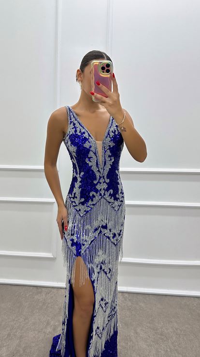 Sax Strap Skirts Fringed Design Evening Dress
