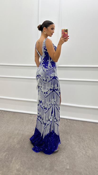 Sax Strap Skirts Fringed Design Evening Dress