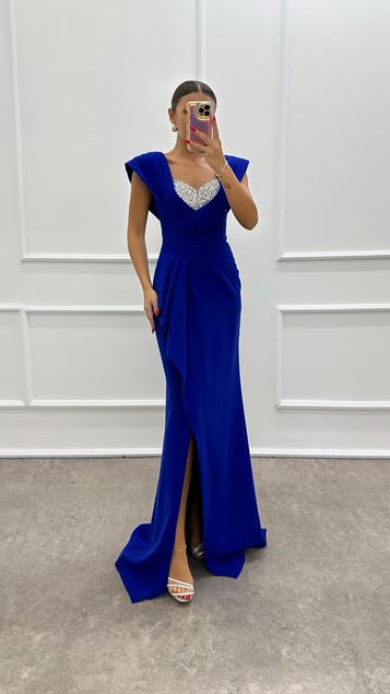 Saks Chest Stone Detail Evening Dress