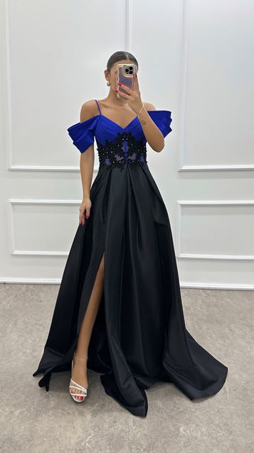 Vestido de noche con detalle de cintura transparente y tira de cuerda de Saks