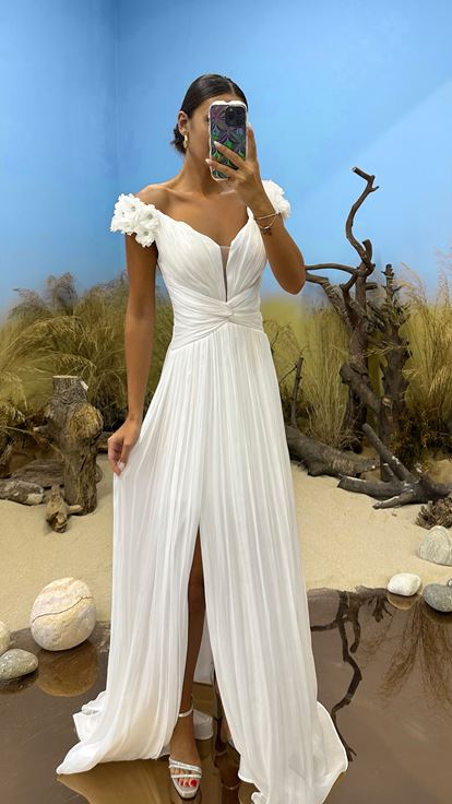 Abito dal design drappeggiato con scollo a V bianco