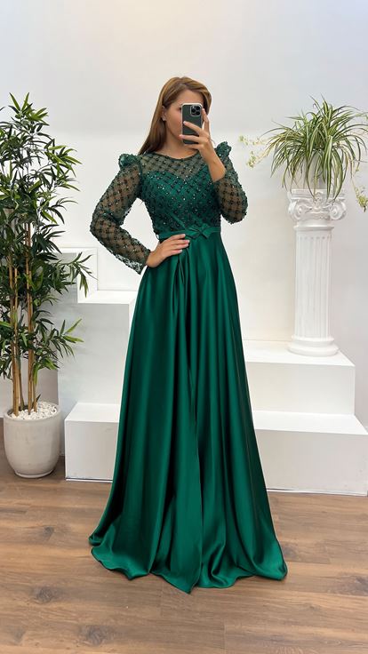 green emerald velvet dress Plus Size Emerald Green Formal Satin One Shoulder Long Sleeve Sweep Maxi  Dresses