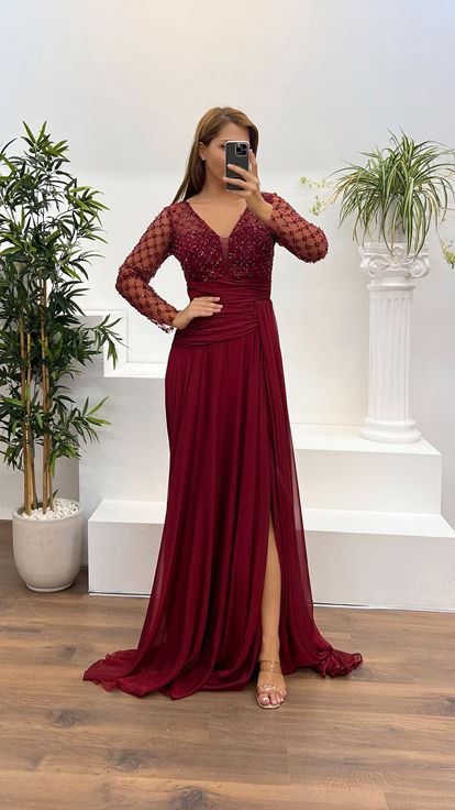 V-Neck Drape Detail Plus Size Evening Dress