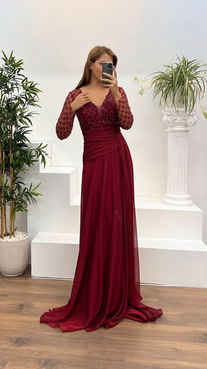 V-Neck Drape Detail Plus Size Evening Dress