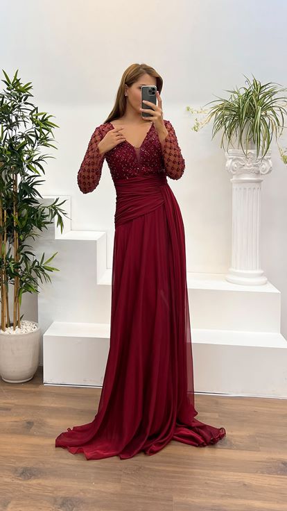 V-Neck Drape Detail Plus Size Evening Dress