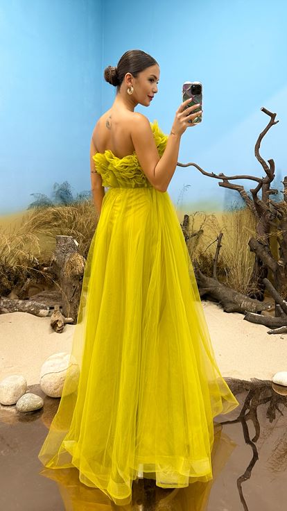 Green Strapless Tulle Evening Dress
